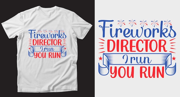 Vettore direttore dei fuochi d'artificio 4 luglio tshirt design