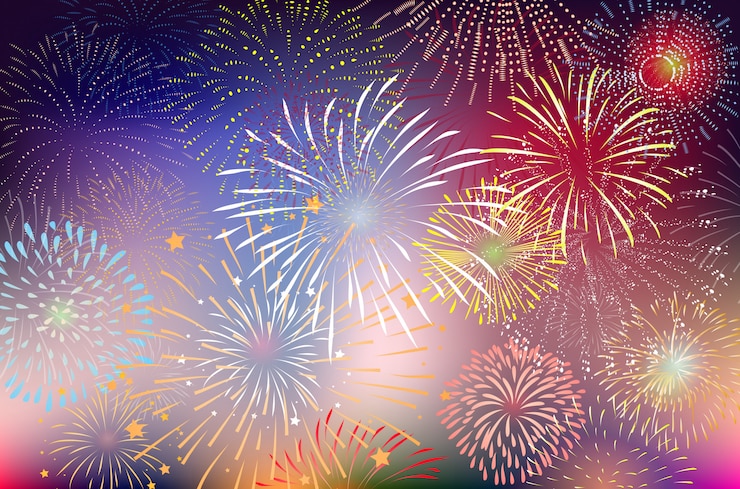 Vector fireworks and happy new year