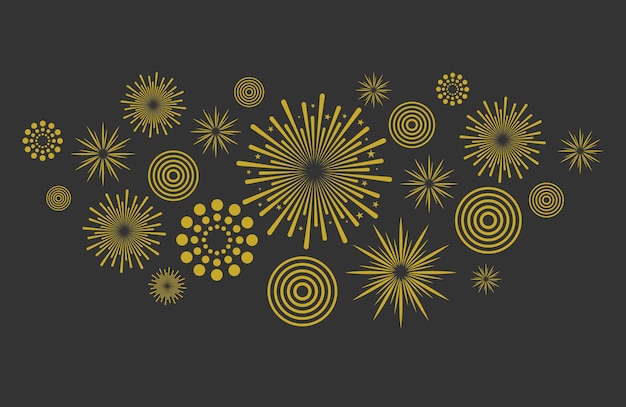 Fireworks illustration isolated on black background. Vector festive background.