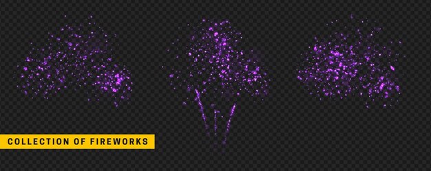 Fireworks lights. Fireworks explosions. Set of light effects realistic design. vector illustration