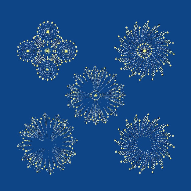 Fireworks linear drawings Drawn salutes in vector