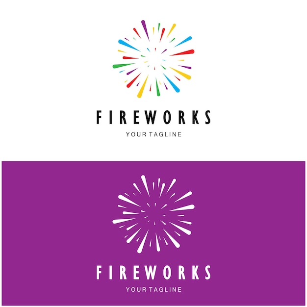Vettore progettazione del logo dei fuochi d'artificio con scintille colorate creative in stile moderno