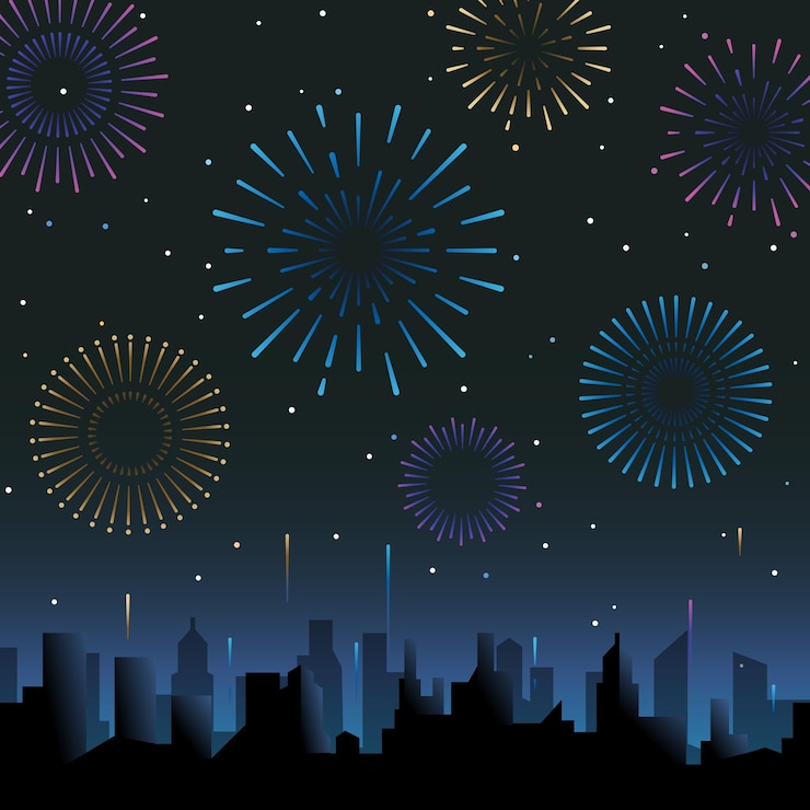 Premium Vector | Fireworks on the night sky