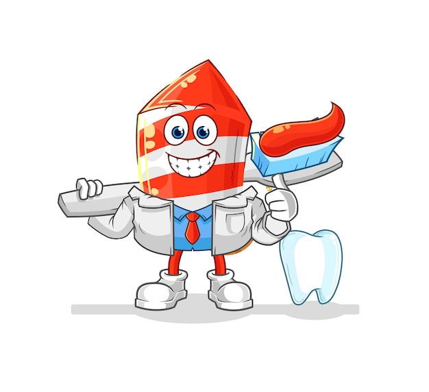 Fireworks rocket dentist illustration character vector