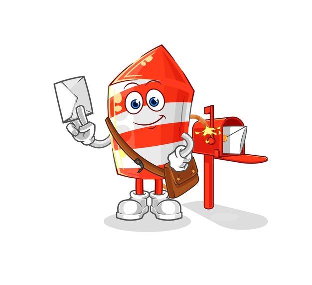 Fireworks rocket postman vector cartoon character