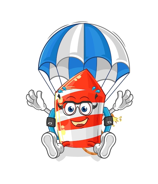 Fireworks rocket skydiving character cartoon mascot vector