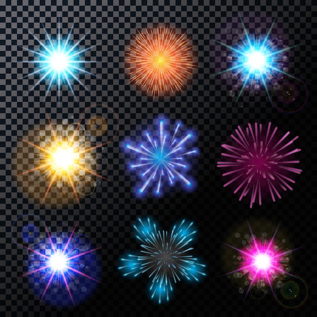 Fireworks, Salute Set on a Transparent Background