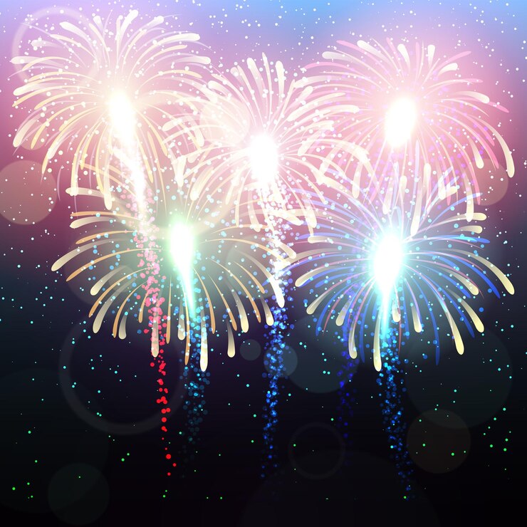 Vector fireworks set. realistic bright colorful salutes. vector illustration