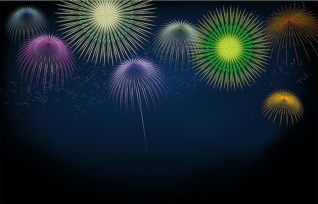 Vector fireworks and starry sky illustration