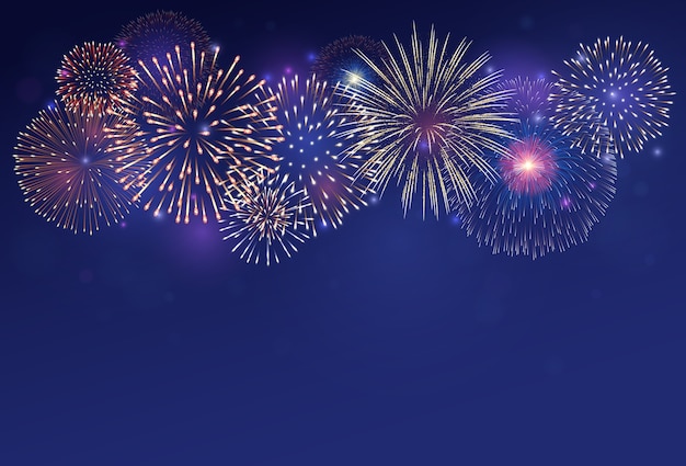 Vector fireworks on twilight background