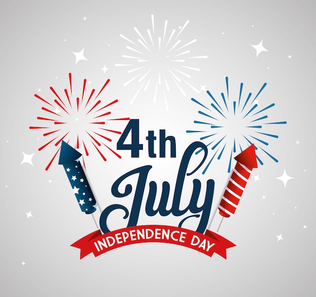 Vector fireworks with ribbon , happy independence day and usa theme  illustration