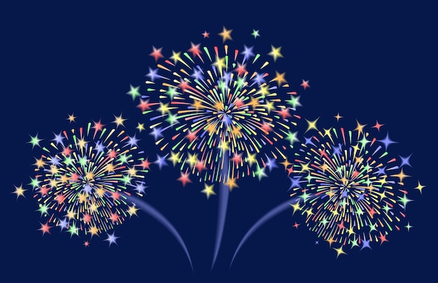 Вектор Фейерверки со звездами и искрами ярко красочные фейерверки на сумеречном фоне вектор