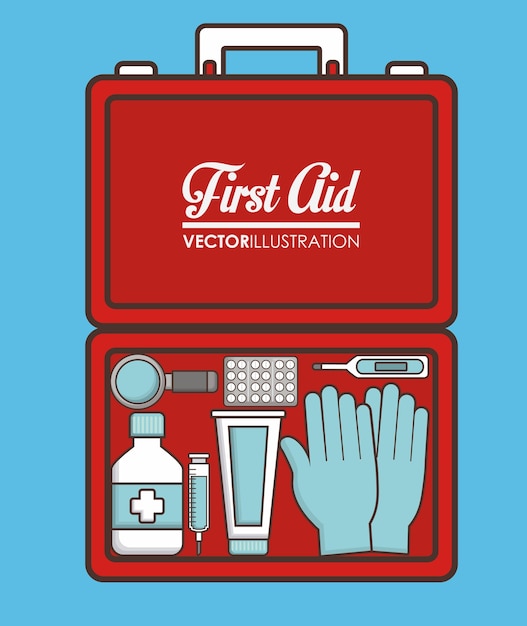 Vector first aid box with medical elements