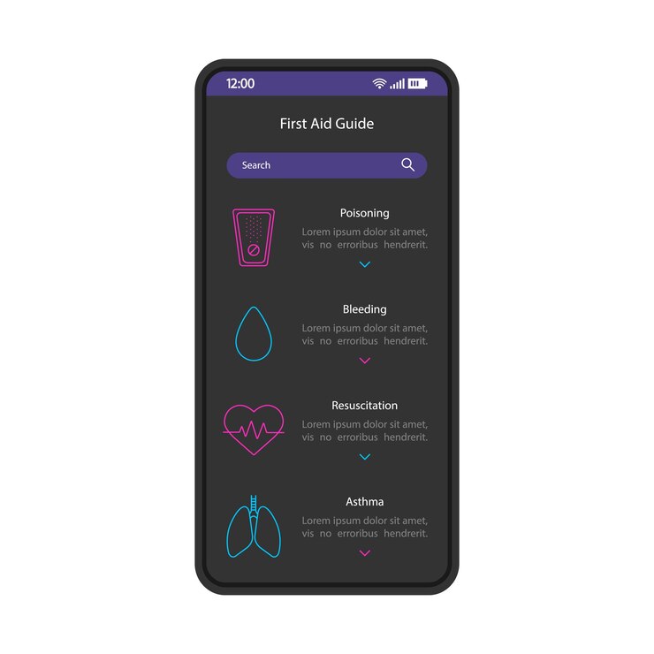 Vector first aid guide smartphone interface vector template