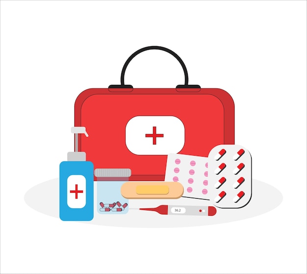 Vector first aid kit bag with drug vector