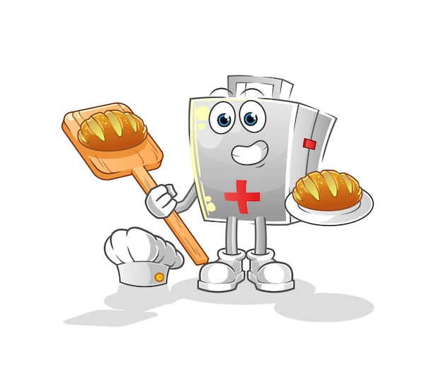 First aid kit baker with bread. cartoon mascot vector