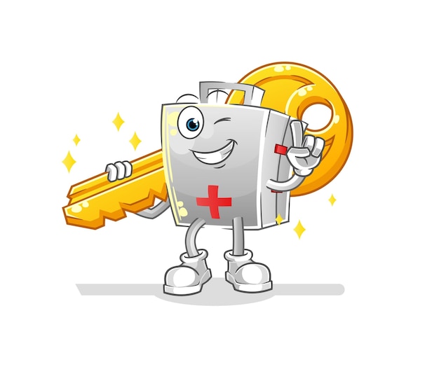 first aid kit carry the key mascot. cartoon vector