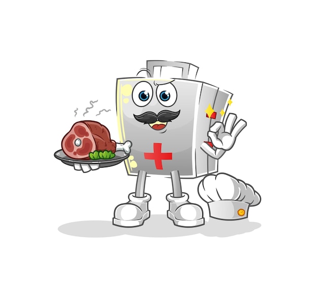 first aid kit chef with meat mascot. cartoon vector