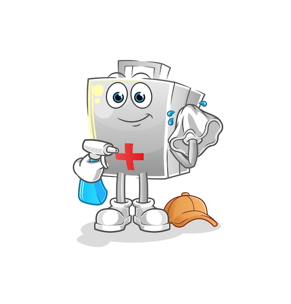 First aid kit cleaner vector cartoon character