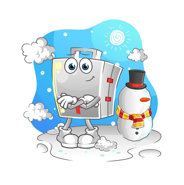 First aid kit in cold winter character cartoon mascot vector