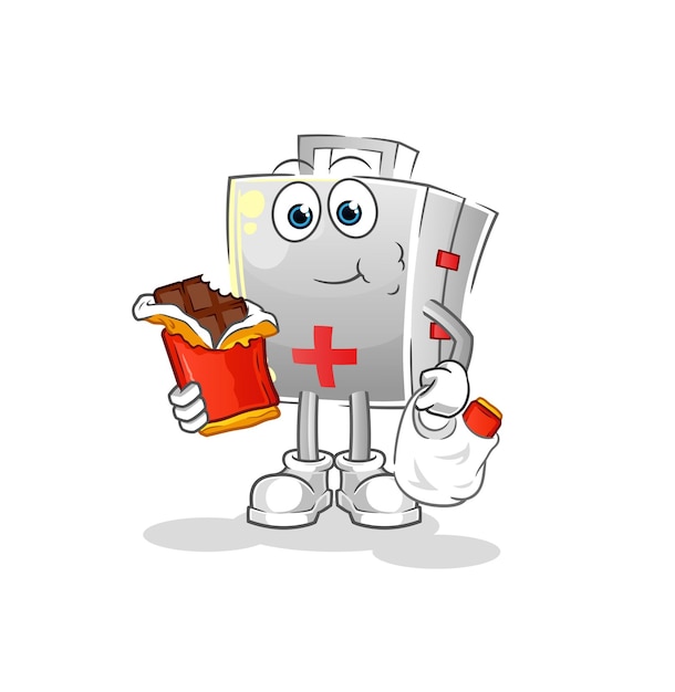 First aid kit eat chocolate mascot cartoon vector