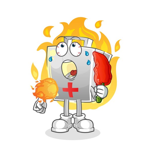 First aid kit eat hot chilie mascot. cartoon vector