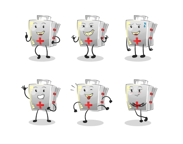 First aid kit happy set character. cartoon mascot vector