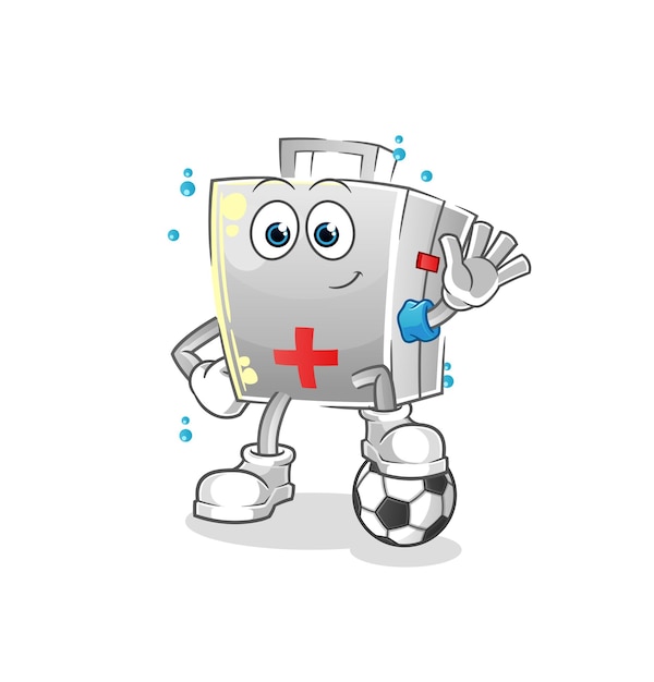 first aid kit playing soccer illustration. character vector