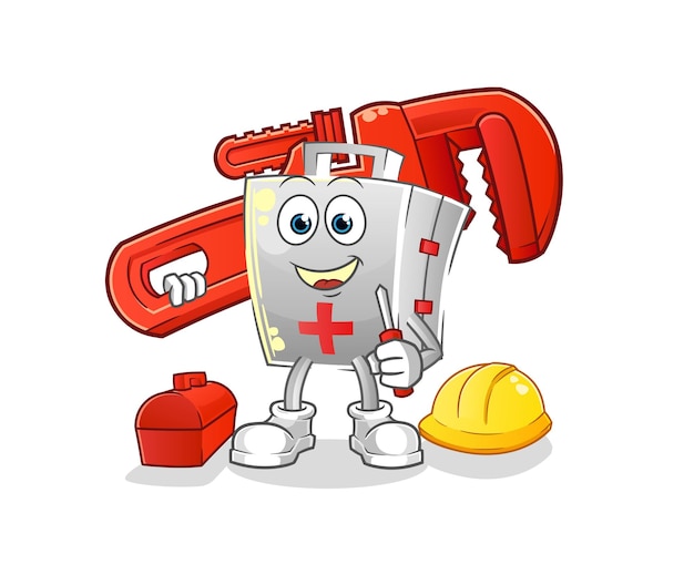 First aid kit plumber cartoon cartoon mascot vector