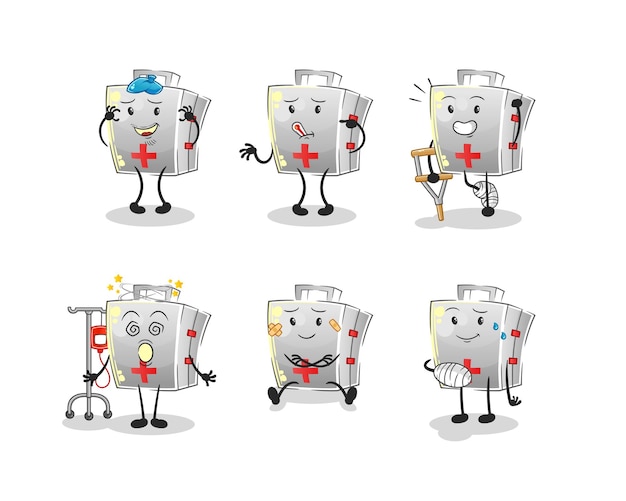 First aid kit sick group character cartoon mascot vector