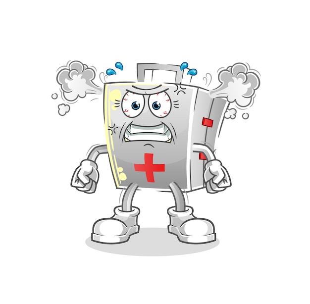 First aid kit very angry mascot. cartoon vector