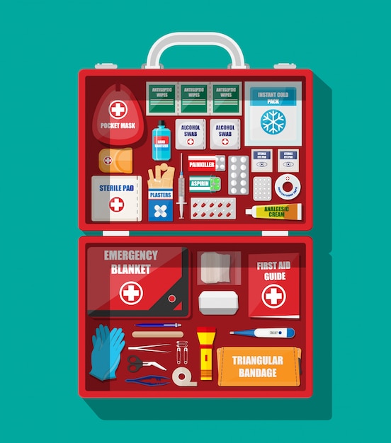 First aid kit with medical equipment