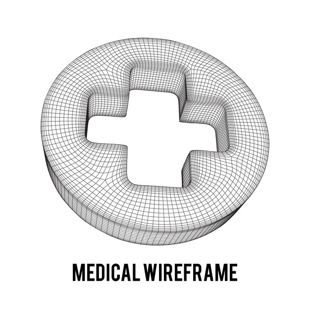 Vettore illustrazione del simbolo di vettore della maglia di poli basso del wireframe della croce medica di pronto soccorso