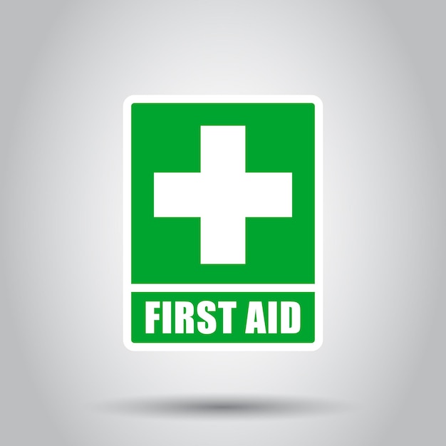 First aid sign icon in flat style Health help and medical vector illustration on isolated background Hospital business concept