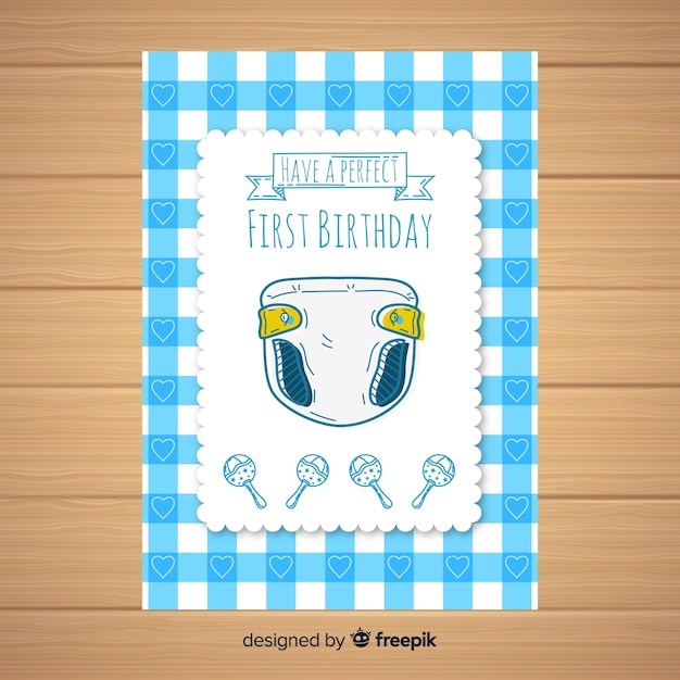 First birthday hand drawn diaper card template