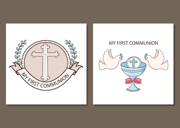 First communion card template vector illustration design holy communion