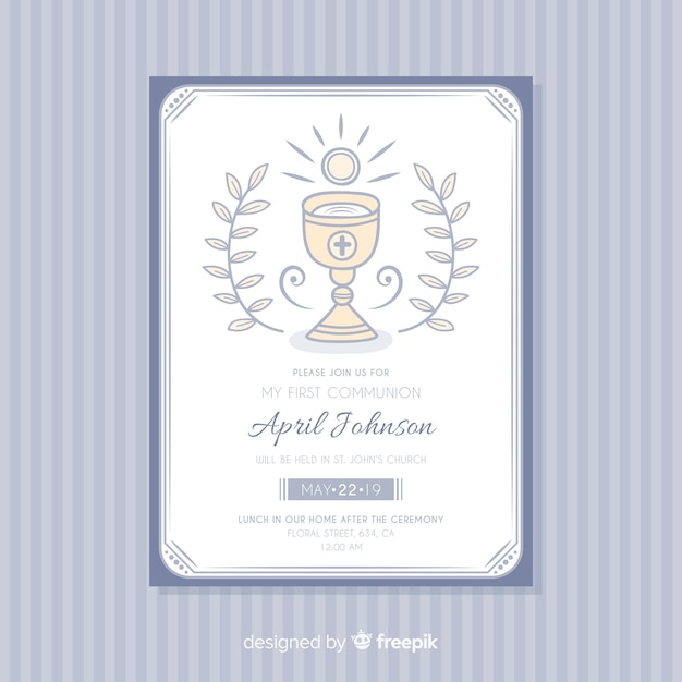 Vector first communion invitation template