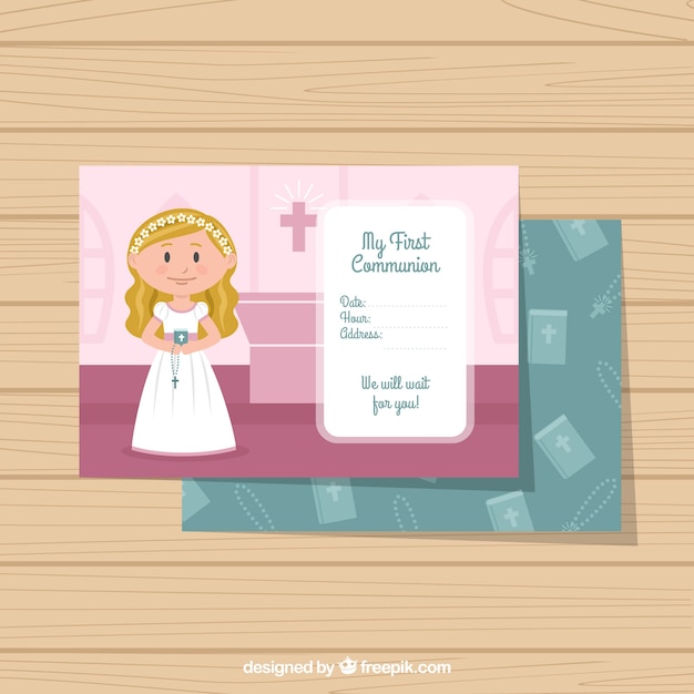 First communion invitation with a girl