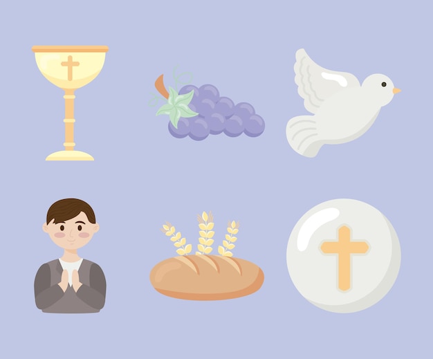 Vector first communion set six icons