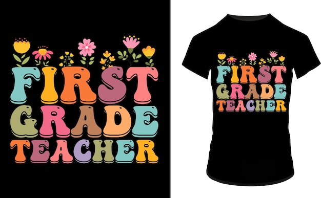 1 학년 교사 타이포그래피 티셔츠 디자인