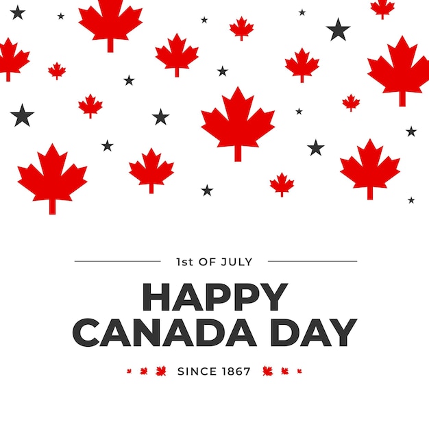 First of July Canada day celebration poster with red maple leaves and stars Square social media post