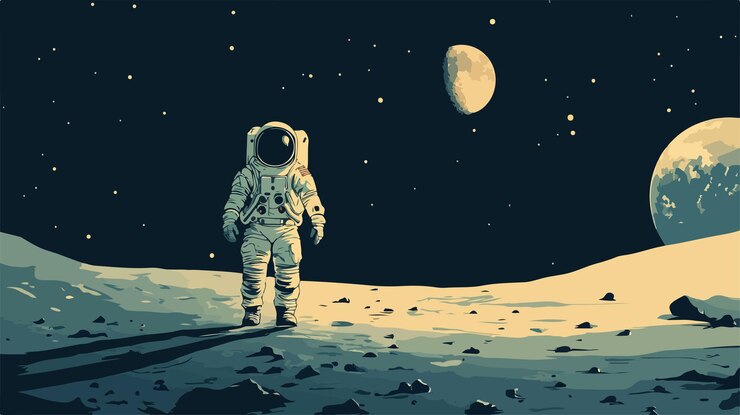 Vector first moon landing by neil armstrong historic image of lunar exploration
