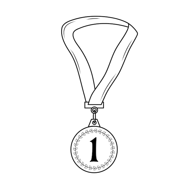 リボン付き1位メダル 線形アイコン トロフィー受賞者賞 賞品コンテストコンセプト
