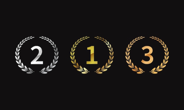 The first, second, third winner award symbol, champion trophy awards with numbers and laurel wreath