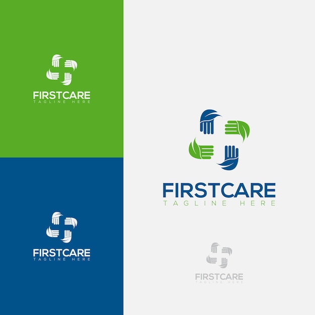 Firstcare 의료 로고 기호입니다. 약국 로고 디자인 평면 벡터 템플릿 요소