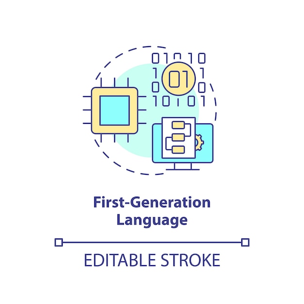 Firstgeneration programming language concept icon