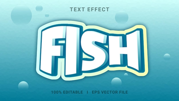 Редактируемый текстовый эффект Fish 3D премиум-вектор для иллюстратора