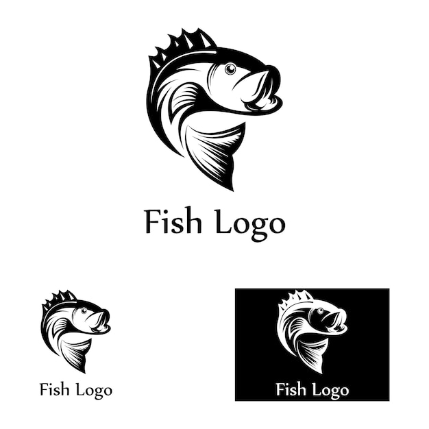 Modello logo design icona pesce astrattosimbolo vettoriale creativo del club di pesca o del negozio online