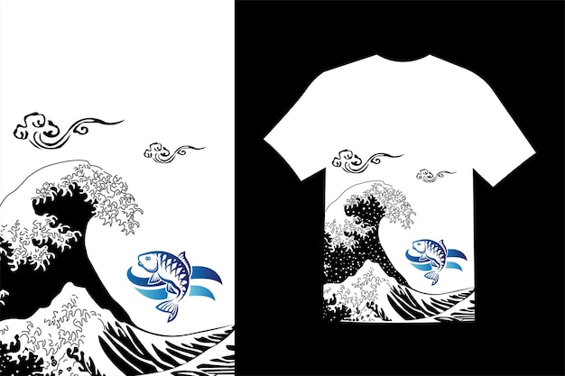 魚とイラスト付き釣りtシャツデザイン無料ベクトル