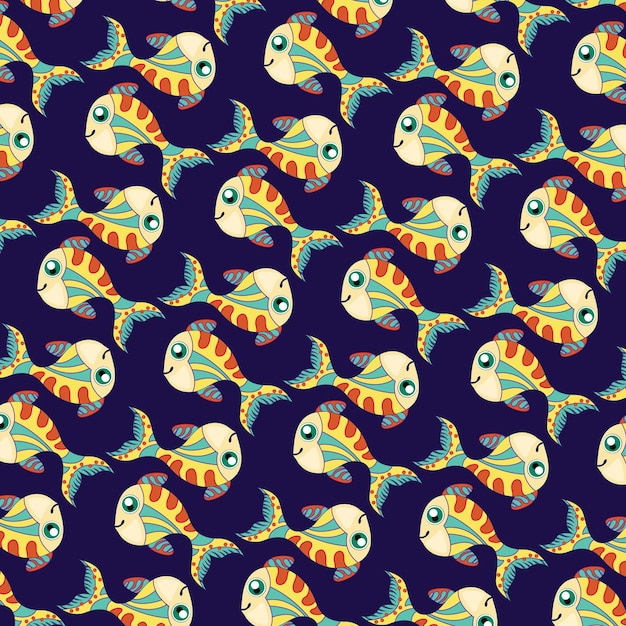 Fish background vector seamless pattern of fish on dark background